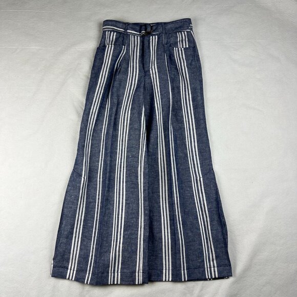 Anthropologie Blue & White Stripe Wide-Leg Front Pleat Pant Size OP - Picture 3 of 10